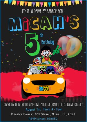 Teen Titans Go Drive by Parade Birthday Invitation