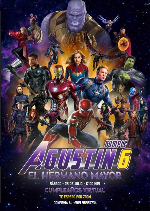 Invitación de Cumpleaños Avengers Endgame