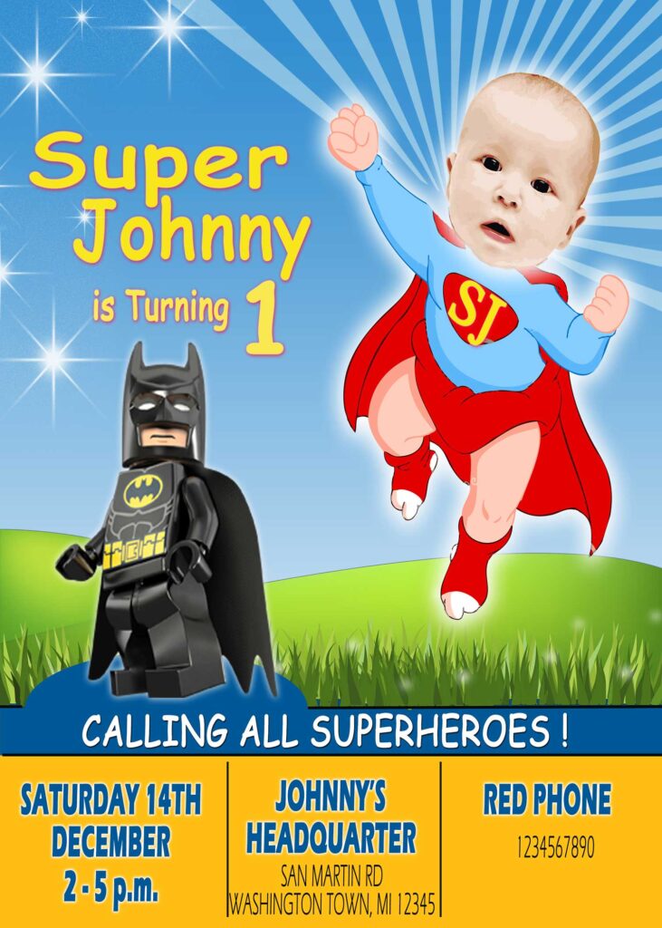 Baby Superman Costume Birthday Invitation
