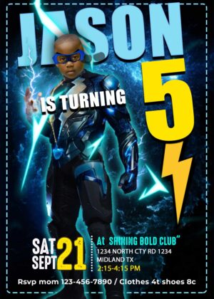 Amazing Black Lightning Birthday Invitation with Photo