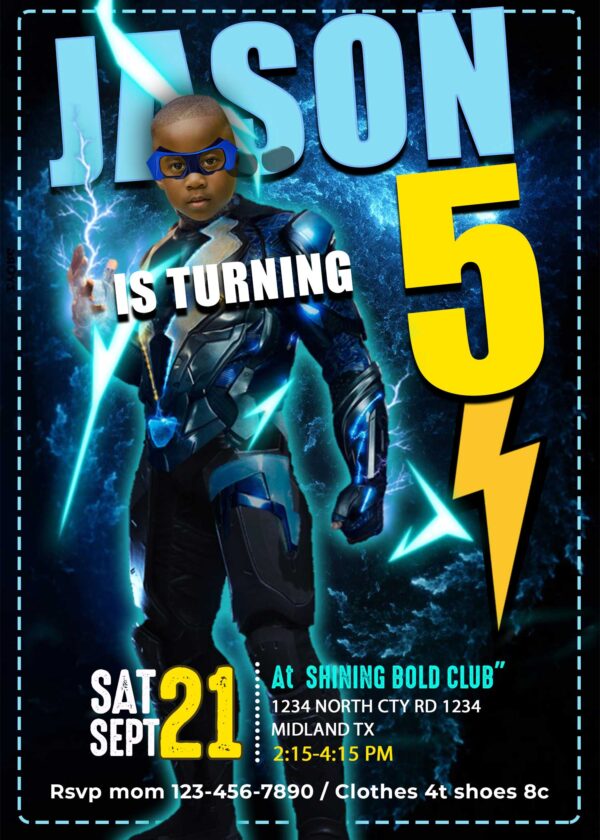 Amazing Black Lightning Birthday Invitation with Photo