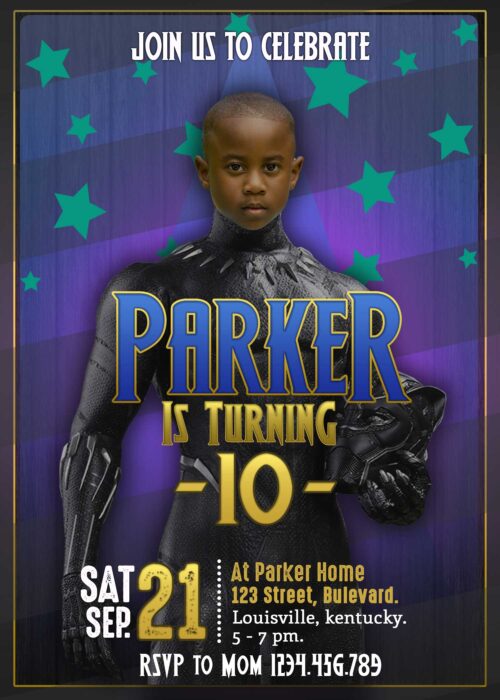 Black Panther Birthday Invitation , T'Challa Costume