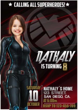 Black Widow Costume Birthday Invitation