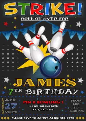 Bowling Party Birthday Invitation