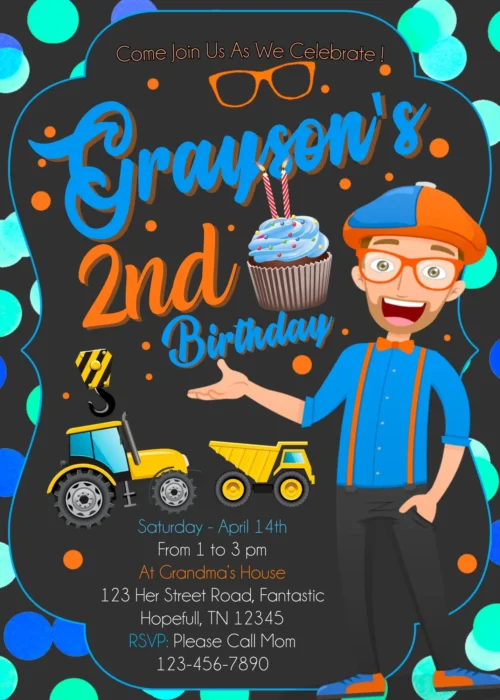 Blippi Show Birthday Invitation Template