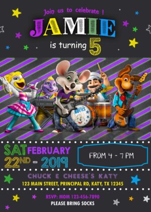 Chuck E Cheese´s Band Birthday Invitation