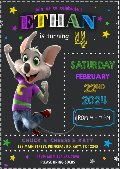 Chuck E Cheese Birthday Invitation