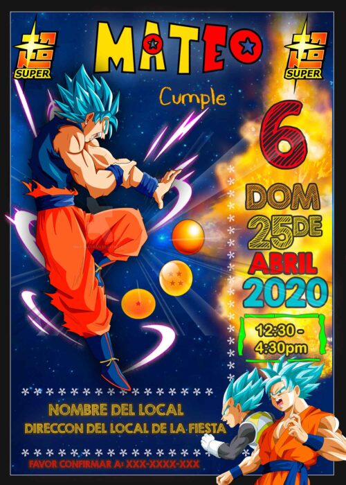 Increible Invitación de Cumpleaños de Dragon Ball