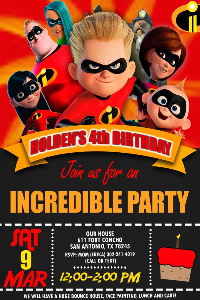 The Incredibles 2 Dash Birthday Invite template