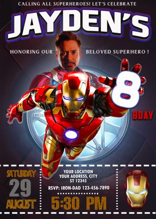 Iron Man Honored Avengers Endgame Birthday Invitation