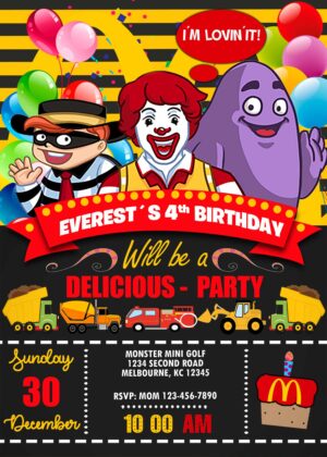 Ronald McDonalds Birthday Invitation