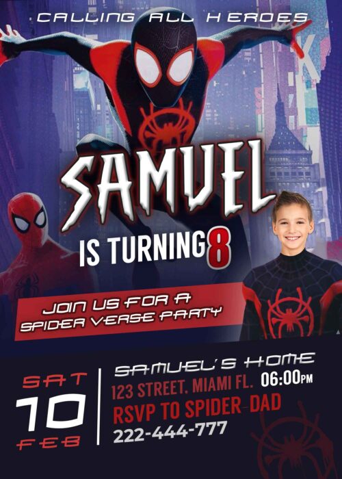 Spiderman Birthday Invitation , Miles Morales Costume