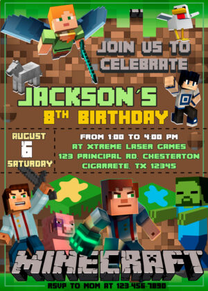 Amazing Minecraft Birthday Party Invitation