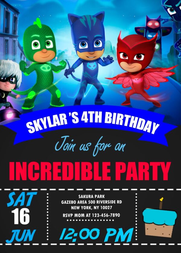 Pj Masks Catboy birthday invitation template