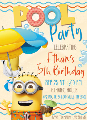 Fantastic Minions Pool Party Birthday Invitation
