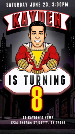 Amazing SHAZAM COMIC BIRTHDAY VIDEO INVITATION
