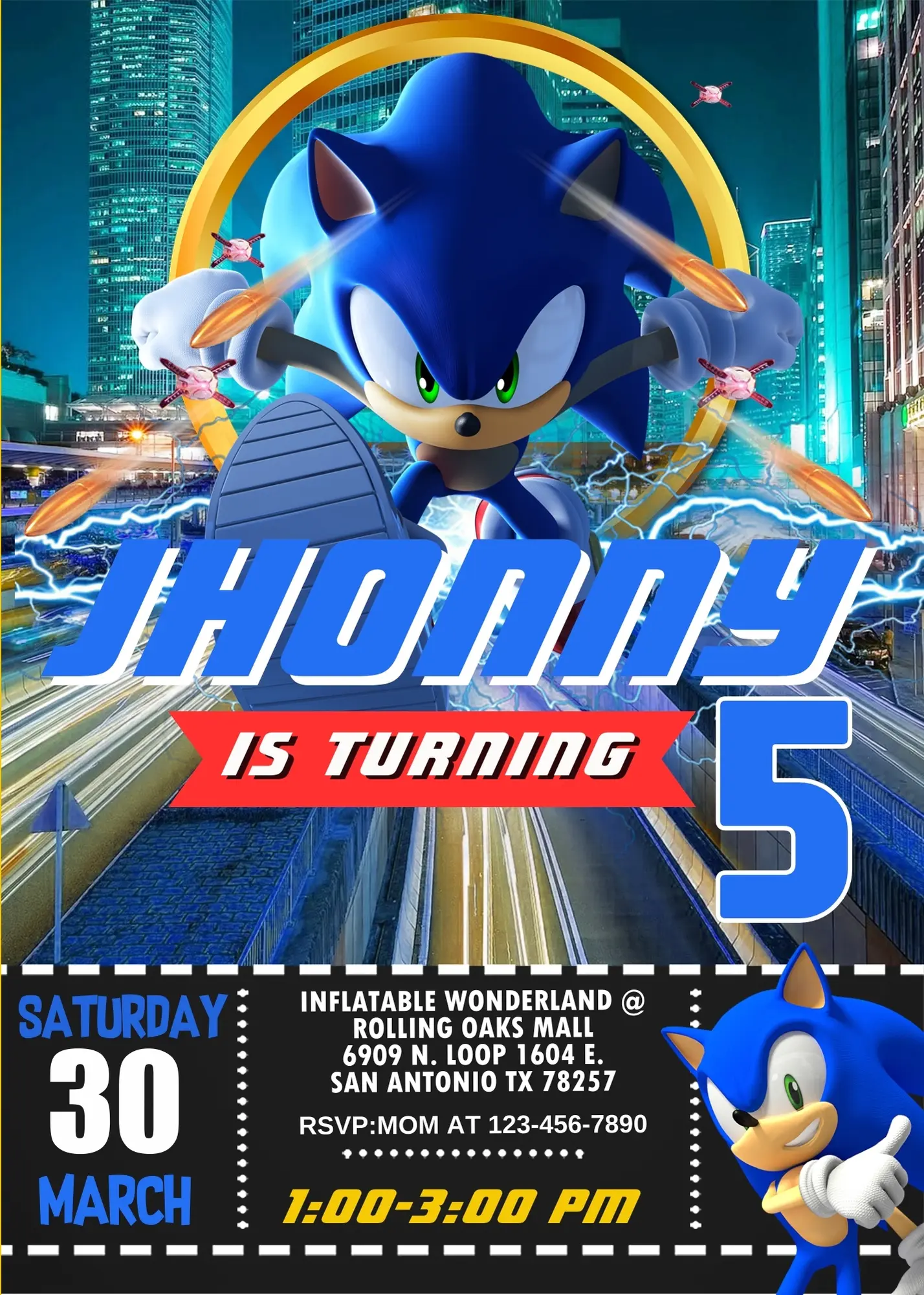 Sonic Birthday Invitation Template