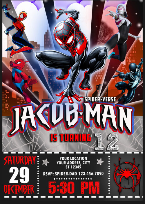 Best Spider man into the spider verse 2 Birthday Invitation