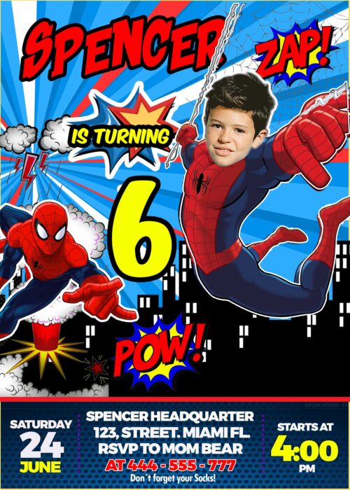 The Amazing Spiderman Birthday Invitation with Photo