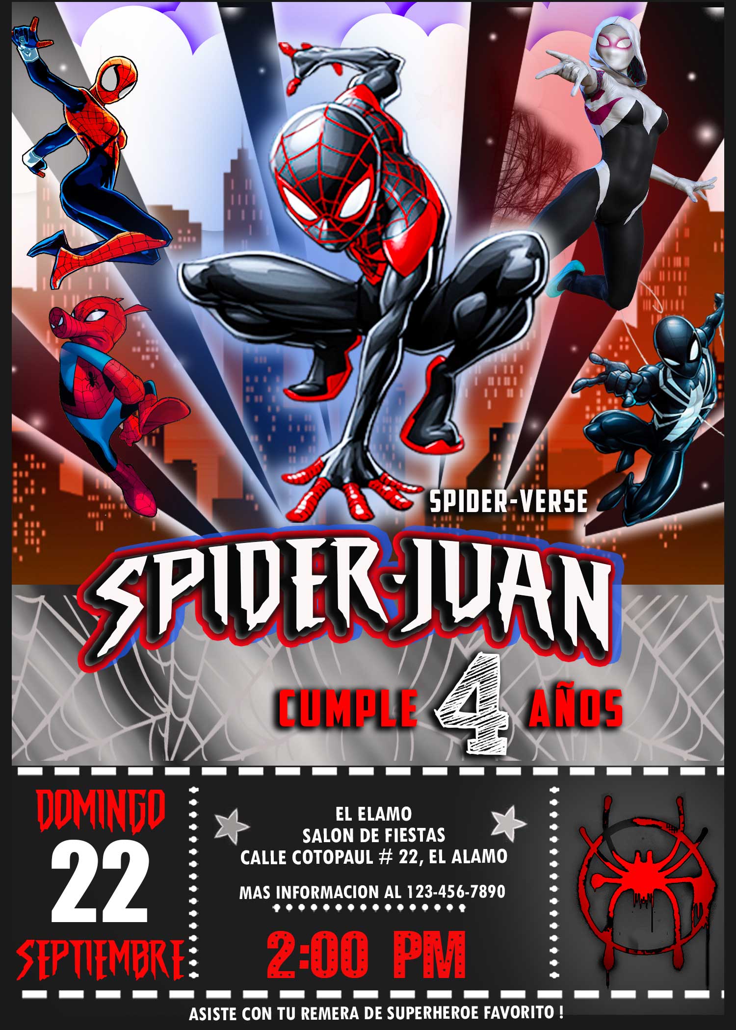 Genial Invitación de Cumpleaños de Spider-Man: Un Nuevo Universo -  oscarsitosroom