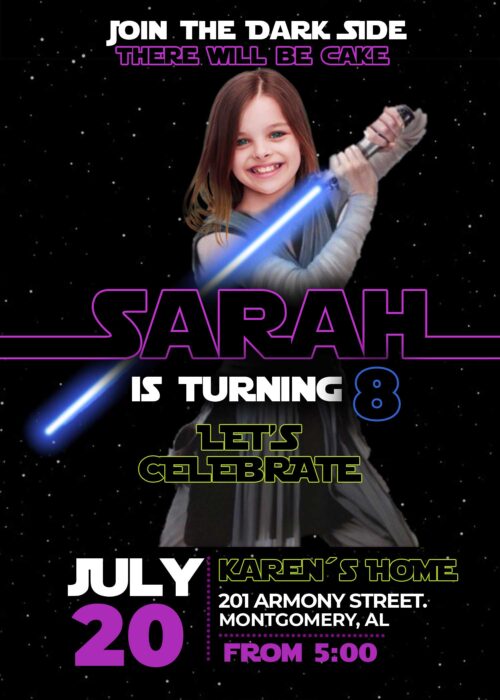 Star Wars Invitation , Jedi Girl Costume