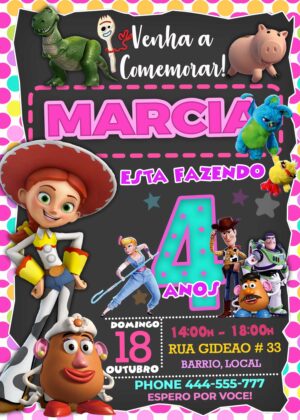 Toy Story 4 Convite Aniversario Menina