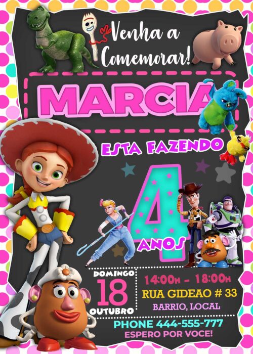 Toy Story 4 Convite Aniversario Menina
