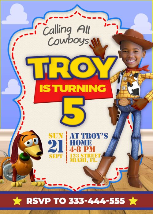 Amazing Toy Story Invitation, wooody costume for afro american boy