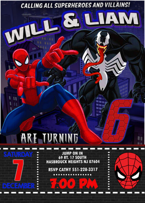 Venom And Spiderman Birthday Invitation