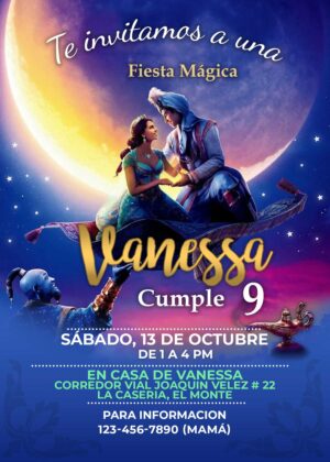 Preciosa Invitación de Cumpleaños de Aladdin