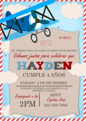 Linda Invitación de Cumpleaños de Avión