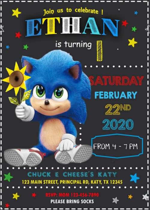 Beautiful Sonic Birthday Invitation,  Baby Sonic invitation