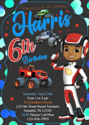 Blaze and The Monster Machines Birthday invitation