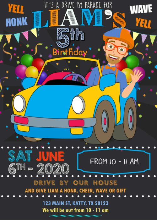 Amazing Blippi Drive By Parade Birthday Invitation