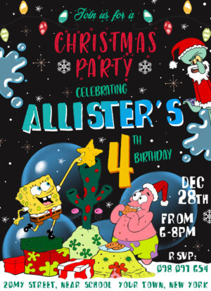 Amazing Sponge Bob Christmas Party Birthday Invitation