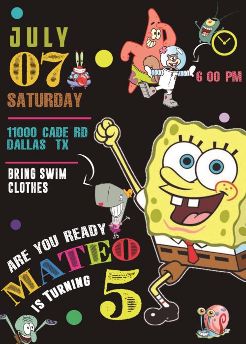 SPONGEBOB SQUAREPANTS BIRTHDAY INVITATION TEMPLATE FOR BOY