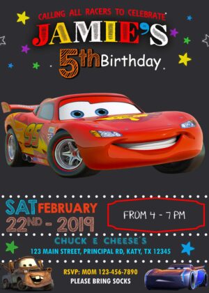 Cars, Lightning McQueen  Birthday Invitation