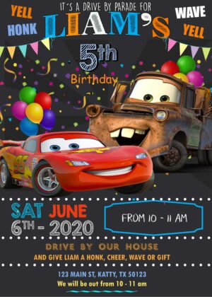 Awsome Cars Drive By Parade Birthday Invitation