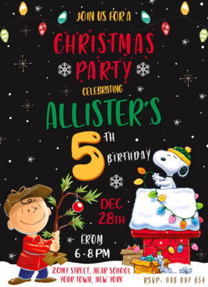 Charlie Brown Christmas Birthday Invitation