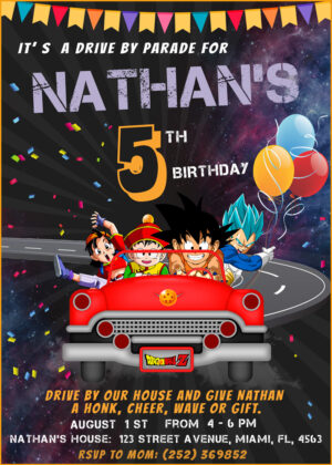 Dragon Ball Z Super Drive By Parade Birthday Invitation