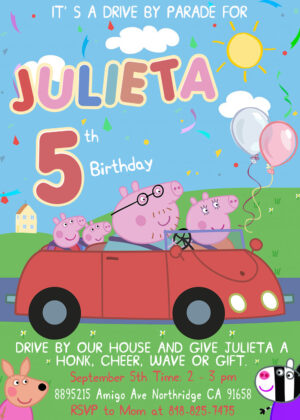 Peppa Pig Drive By Parade Birthday Invitation