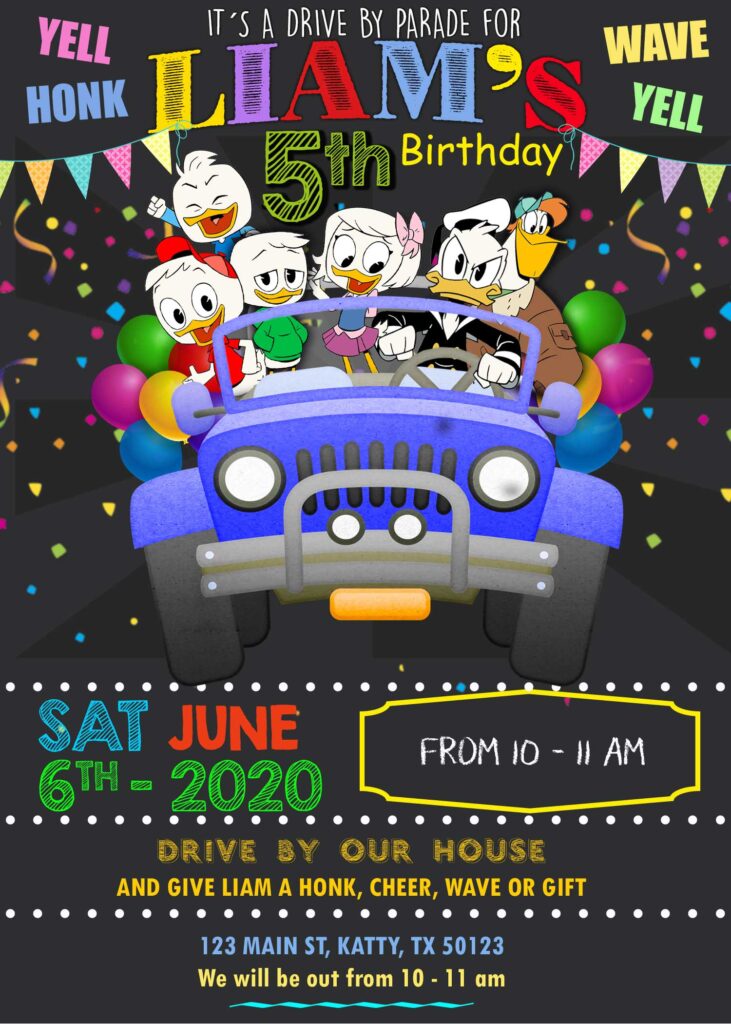 Ducktales Drive By Parade Birthday Invitation