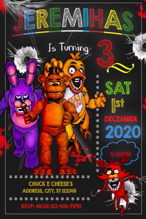 TERRIFIC FIVE NIGHTS AT FREDDY BIRTHDAY INVITATION