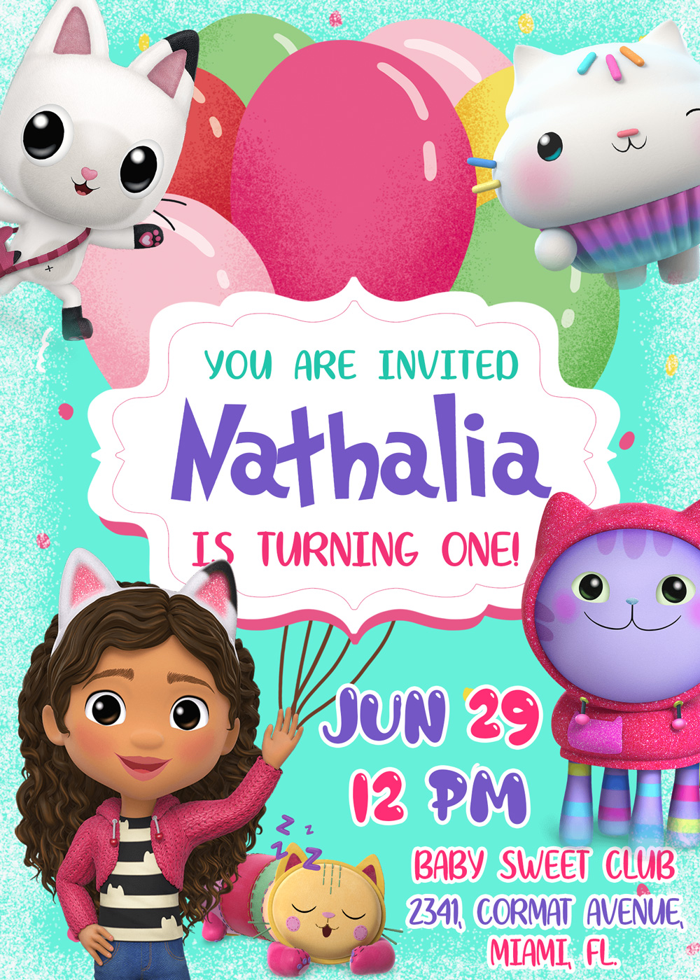 Gabby's dollhouse birthday invitation