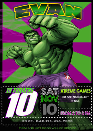 Hulk Birthday Invitation.