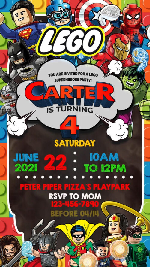 Amazing Lego Superheroes Birthday Video Invitation