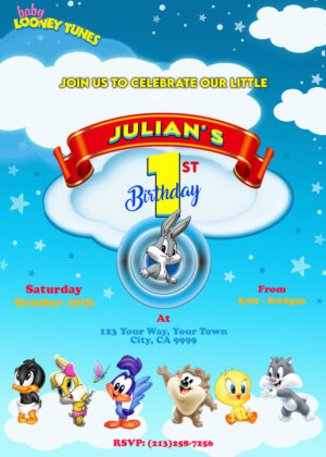 Beautiful Baby Looney Tunes Birthday Invitation