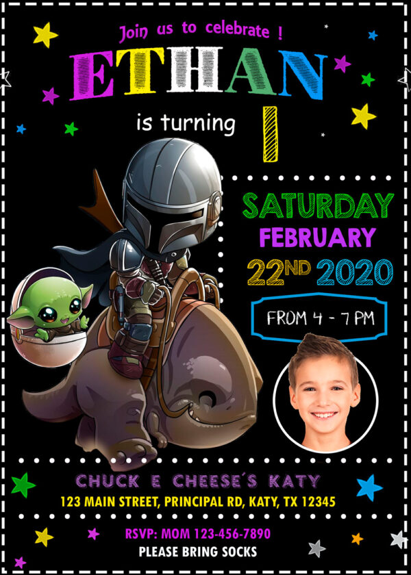 Editable Baby Yoda birthday Invitation Template- Mandalorian Rider - Image 3