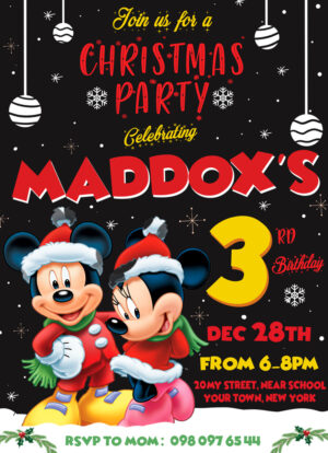 Mickey Mouse Christmas Party Birthday Invitation