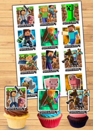 Free 12 Minecraft Cupcake Toppers